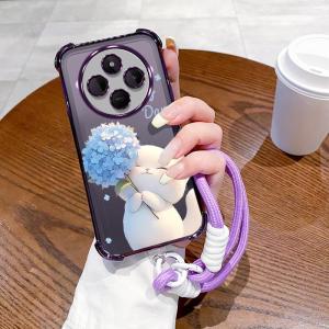 Case for redmi 14c poco c75 2024 5g phone casing Softcase Silicone shockproof Cover new design aesthetic Cartoon Flower Cat with Lanyard for girls SJSTLSHM01