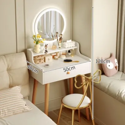 Dressing Table Desk Vanity Desk with Mirror and LED Modern Makeup Vanity Table with Storage Drawers