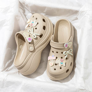 [Free Shipping] Thick-Soled High-Heeled Sandals For Women Perforated Shoes For Outdoor Wear Slip-On Beach Shoes Home Slippers WomenS Closed-Toe Shoes