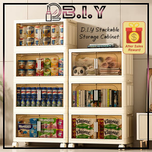 B.I.Y 3/4/5/6-Layer Stackable Multipurpose Storage Cabinet with Dual Door | Multipurpose Cabinet with Wheels | Almari Serbaguna Bertutup | 收纳柜置物架透明