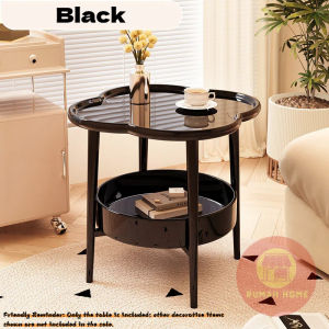 SG RumahHome® 2‑Tier Cream Clover‑Shaped Carbon Steel Side Table Movable Storage End Table for Living Room Bedroom Balcony Office