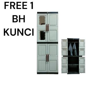 Wardrobe Plastik Gantung Multifungsi dengan Kunci - Desain Modern Warna Abu-Abu Free 1 Kunci