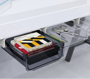 DDK1 ลิ้นชักใต้โต๊ะ เก๊ะใต้โต๊ะ เก๊ะลิ้นชัก ลิ้นชักพลาสติก ลิ้นชักติดใต้โต๊ะ ลิ้นชักเก็บของ กล่องเก็บของ เก๊ะพลาสติก self-stick pencil tray under table