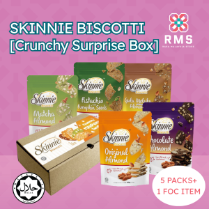 SKINNIE Biscotti (Orange Label): Crunchy Surprise Variety Box (100G/Pack x 5 Flavours) + 1 Assorted Cookie