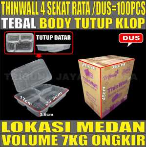Thinwall 4Sekat Tebal Tutup Datar Atau 4 Sekat Tutup Cembung Kotak Makan Bento Plastik Dus Medan