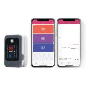 Berry BM1000C Pulse Oximeter with Smartphone App Displaying Oxygen Saturation Heart Rate and Pulse Waveform HSA Registered