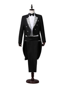 Mens Tailcoat Classic Modern White and Black Basic Style Mens Suit with Tailcoat Singer Magician Stage Jacket Outfits