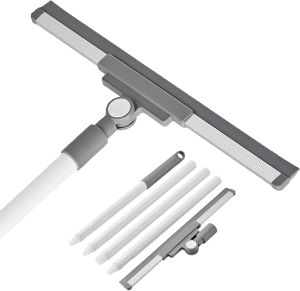 Floor Squeegee with 180° Rotating Head Squeegee for Floor with 53.5 Long Handle Squeegee Broom Rubber Squeegee for Window Cleaning Bathroom Tile Garage Concrete Deck Shower Glass