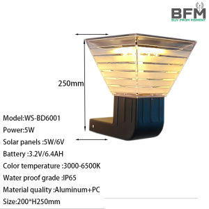 BFM Solar Wall Lights Outdoor IP65 Waterproof Modern Design Wall Lamps Garden Corridor Lighting Aluminum Lights