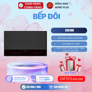 Bếp từ Eurogold EUH1188 hai vùng nấu cảm ứng mặt kính Euro Sapphire bo viền nhôm cao cấp Inverter