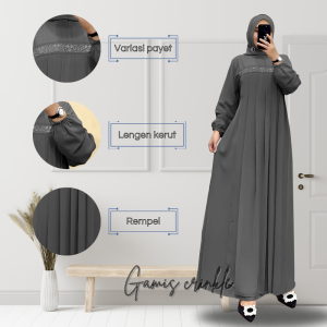 Hilwa Dress Gamis Muslim Crinkle Mix Payet Kekinian Fashion Muslim Wanita Terbaru