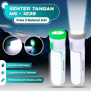 Mitsuyama Senter Genggam Baterai 2 Fungsi MS 1239 – Senter Tangan Free Baterai AA Senter Portable 2 In 1 Emergency Lamp Senter Baterai