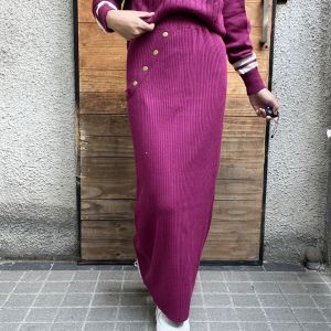 Rok Maxi Rajut Spandeks Gaya Korea dengan Kancing Pria - Motif Classic