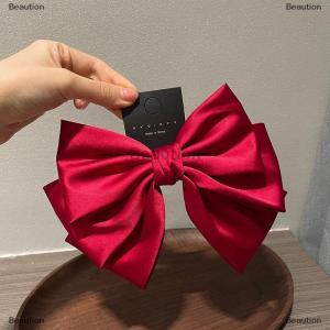 [COD] Beaution Elegant Bow Ribbon Hair Clip Fashion Simple Solid Satin Spring Clip Hair Pin Retro Headband With Clips Girls Hair Accessories