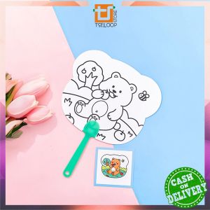 OFM-M374 Mainan Edukasi Kipas Mewarnai Anak Motif Astronot Dino Lucu / Kipas Tangan DIY Kerajinan