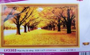 Tranh thêu chữ thập con đường Hàng cây lá vàng 3D (về tự thêu) LV3303