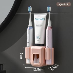 Giá đỡ bàn chải đánh răng điện cho cặp đôi máy phân phối kem đánh răng tự động gắn tường không cần khoan dùng cho phòng tắm. 82026