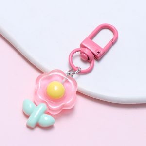 1pcs Flower Keychain Split Rings Keyfob Charm for Keyring Backpack Accessories Decorations