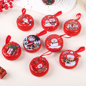 Ví đựng xu thiếc tròn Giáng sinh với ông già Noel và mẫu người tuyết túi lưu trữ kỳ nghỉ dễ thương cho trẻ em và người lớn