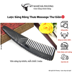 Lược sừng trâu răng thưa chuôi liềm (L-20cm) - Mỹ nghệ Hà Phương quà tặng Thủ công mỹ nghệ