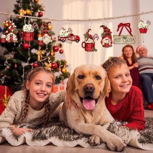 จี้ตุ๊กตาต้นคริสต์มาสไม้ งานฝีมือตกแต่งบ้าน