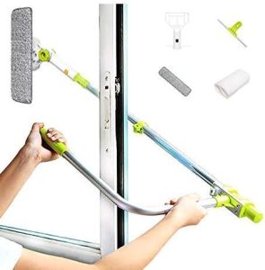 Aluminum Telescopic Window Cleaner Smart Angle Adjust Window Cleaning Tool with Squeegee for External Double Faced Window Glass