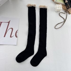 Women Gilrs JK Lace Socks Lolita Lace Stockings Knitted Pattern Elegant Solid Color Winter Warmer Floor Sox Hosiery