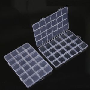 HIV00 Container Case Square Transparent Plastic Storage Box Multiple Grid Boxes 6/10/15/24/28 Grids Fishing Box Perspective Jewelry/Beads/Earring Storage