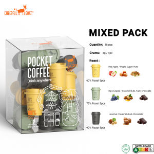 CheerfulGoat Instant Cold Brew Coffee 100% Arabica Freeze-Dried No Sugar No Additives Nutri-Grade A - 15+1 Stainless Steel Travel Tumbler with Ceramic Liner 350ml Set 3g 15Pcs
