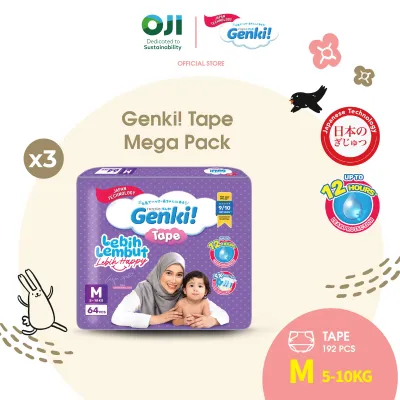 [3 PACKS] Genki! Mega Tape Diapers Baby - Size NB (78s)/S (78s)/M (64s)/L (54s)/XL (42s x 3 Packs)