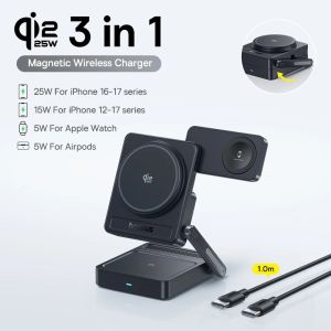 Baseus 3 in 1 Magnetic Wireless Charger Qi2.2 25W Fast Charging For iPhone 17 16 15 14 Apple Watch Earbuds AirPods Pro iWatch