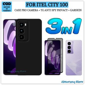 Paket 3in1 Softcase Itel City 100 Case Pro Camera Tempered Glass Full Layar Garskin