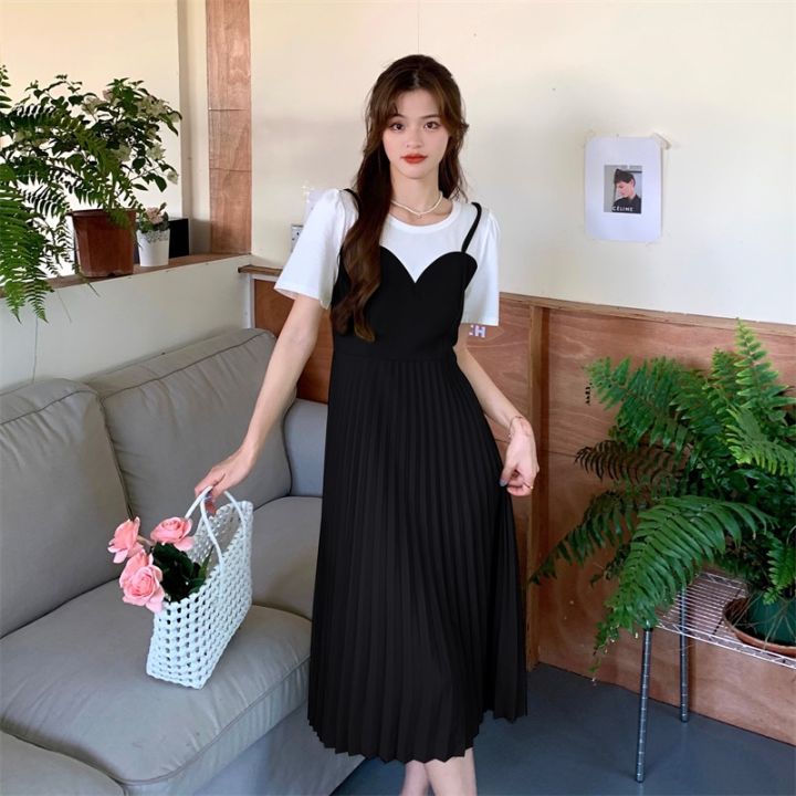 Fake Two Pieces Dresses Women Preppy Style Design Sweet Patchwork Daily  Ladies Spring Casual Ulzzang Students