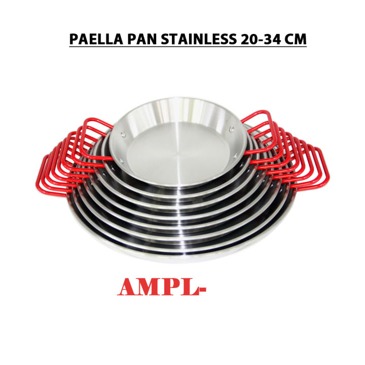 AMERICAN STAR STAINLESS STEEL SPANISH PAELLA PAN WITH RED HANDLE SIZES