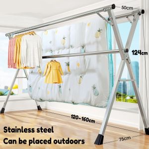 Tahan Karat Stainless Steel Drying Rack - Adjustable Foldable Laundry Drying Rod with Non-Slip Mute Pad for Indoor/Outdoor Use
