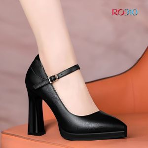 Giày cao gót nữ đẹp đế vuông 8cm hàng hiệu rosata màu đen thời trang cao cấp ro310