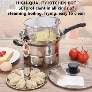 Multifunction Pot 3 in 1 Stainless Steam and Deep Frying Cooking Pot with Boil Basket