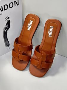 RD645 New Arrival Chic Casual Square-Toe H-Strap Flat Slides