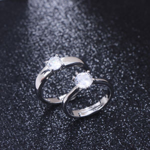 [fenggongshuode] 1Pair Classic Couple Resizeable Engagement Ring Men Women Adjustable Valentine Gift