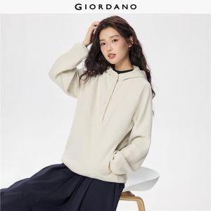 GIORDANO Women Hoodies Polar Fleece Soft Warm Hoodies Windproof Snap Button Half Placket Fashion Casual Loose Hoodies 05325810