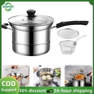 【HOSPORT】One-Handled Pot with Strainer Drain Shelf Lid Deep Frying Pot Multipurpose Stainless Steel for Steaming Cooking Frying【1-3 days delivery】