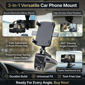 Car Mobile Phone Holder 360° Rotating Dashboard Phone Mount Rearview Mirror Navigation Bracket Universal Phone Stand