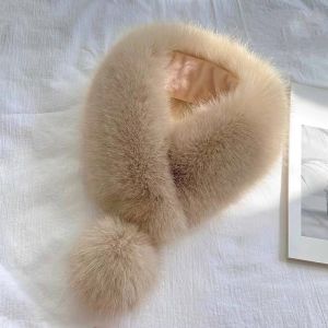 BETTERFORM Velvet Texture Winter Scarf Soft Thickened Faux Fox Fur Collar Luxury Solid Color Neck Scarf Women
