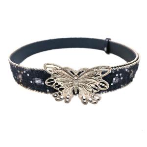 Distressed Butterfly Buckle Belt Aesthetic Belt Casual Waistband Pants Accessory Western Waistband Bead Trim Waist Strap