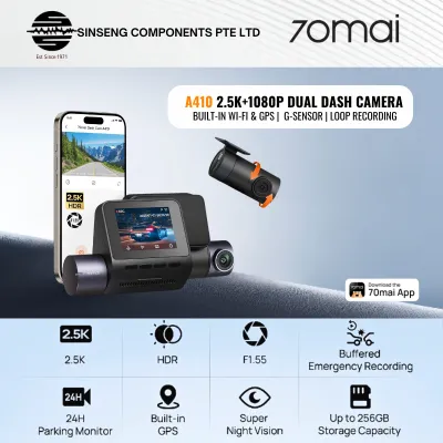 70mai A410 Dash Cam Front and Rear - 2.5K+1080P Dual Dash Camera with HDR Super Night Vision F1.55 Aperture 24H Parking Mode Built-in Wi-Fi & GPS G-Sensor Loop Recording