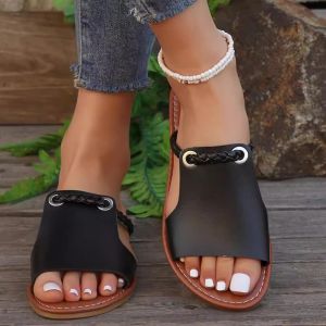 [Free Shipping] WomenS Flat Beach Sandals 2026 Summer New Large Size Woven Outdoor Slippers