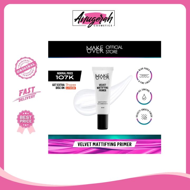 MAKE OVER Velvet Mattifying Primer - Primer matte mengecilkan pori oil-control cocok kulit berminyak tidak berwarna membuat makeup