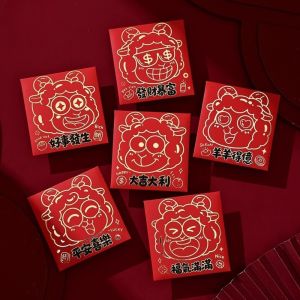 GINKG 6pcs Blessing Words Goat Year Money Envelope Cartoon Chinese Style Lucky Red Pocket Cute Traditional New Year Red Packet Chinese New Year