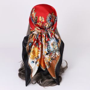 90cm/36inch Bandana Tops Beach Wear Satin Print Silk Bandana Scarves Female Shawls Chest Wrap Hair