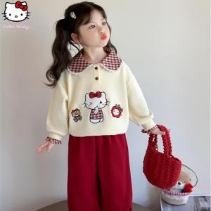 Christmas gifts Halloween 2Pcs Anime Sanrio Kawaii Fashion Motion Sweet Girls Clothe New Hello Kitty Children Autumn Hoodie Pants Princess Cartoon Tops